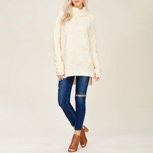 Womens Knit Turtleneck Sweater Tunic Side Slits